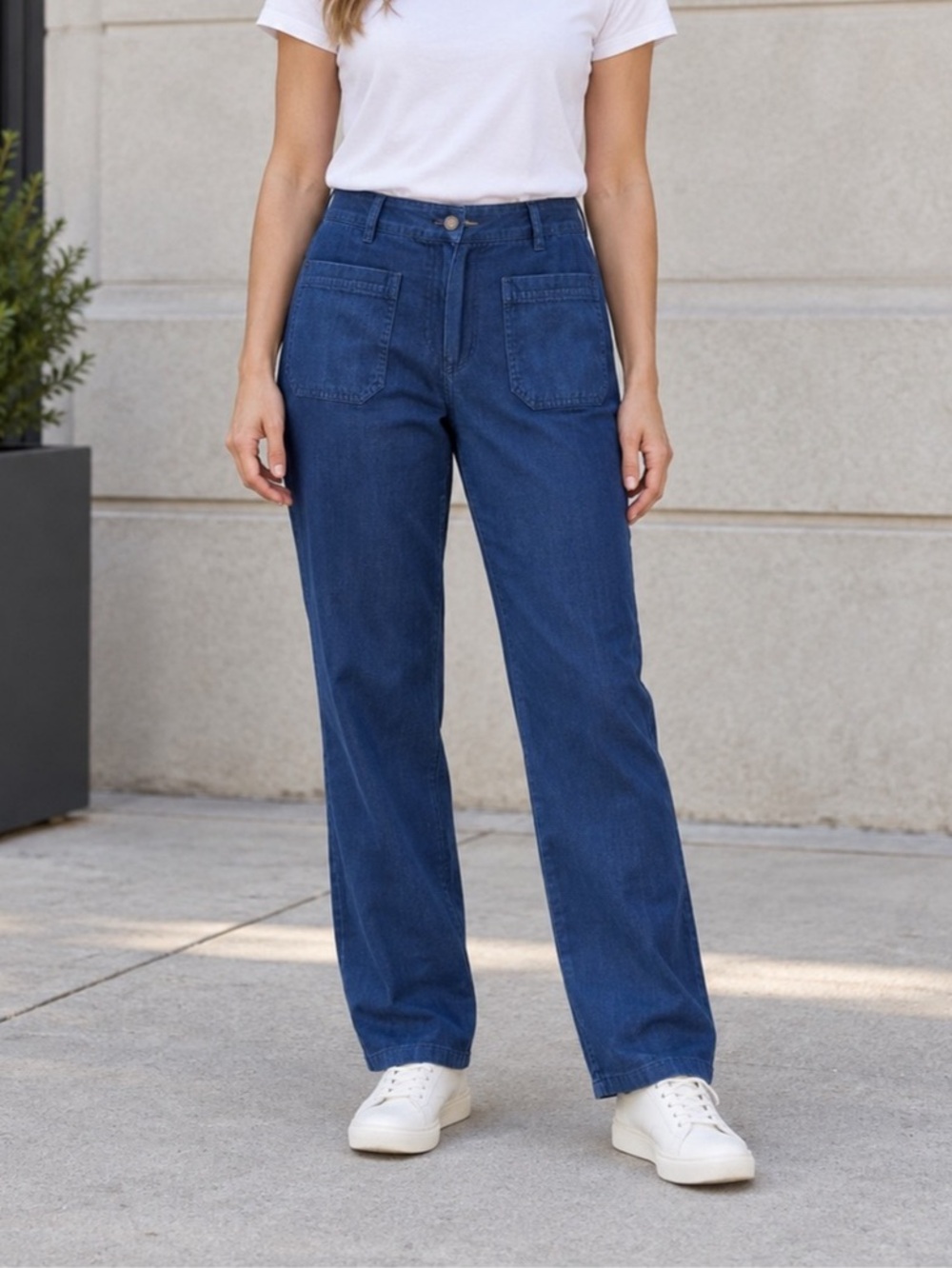 Roots Canada Women’s Blue Cotton Pants with Patch Pockets Size 31 Minimalist